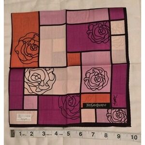 Vintag Yves Saint Laurent  Neck Scarf  Small Scarf, Multi Color Rosses with Logo